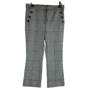 Loft Womans Sz 10 Straight Leg Dress Pants Mixed Plaid Button Detail Ankle